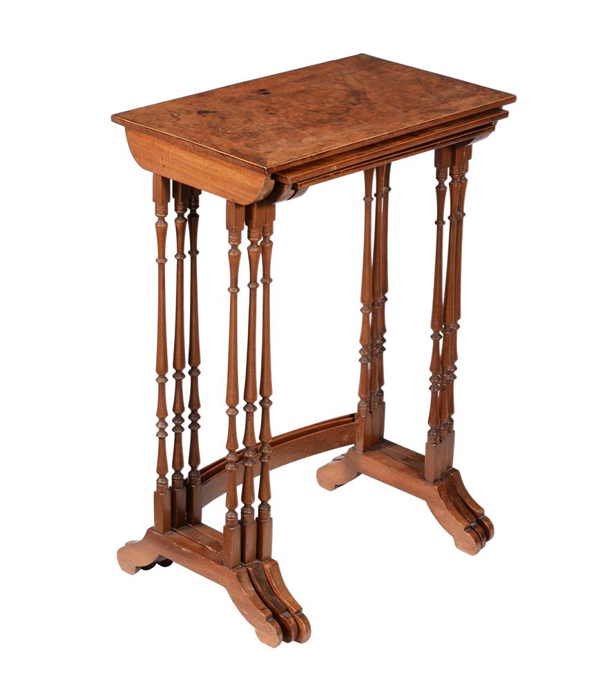 A nest of three burr walnut and chequer banded occasional tables - Image 2 of 3