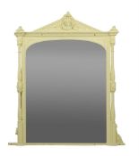 A Victorian cream painted overmantel wall mirror