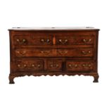 A George III oak and mahogany crossbanded mule chest