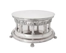 An electro-plated large circular two-tier wedding cake stand