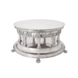 An electro-plated large circular two-tier wedding cake stand