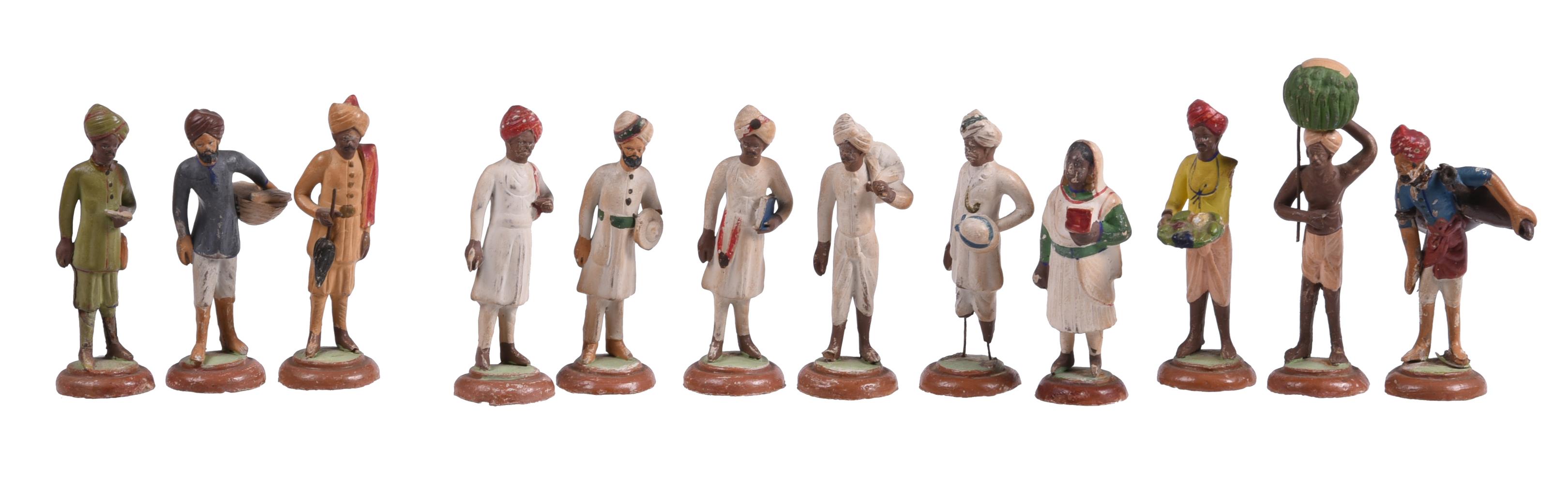 A group of 36 painted plaster figures depicting the Indian social classes or castes - Image 4 of 4