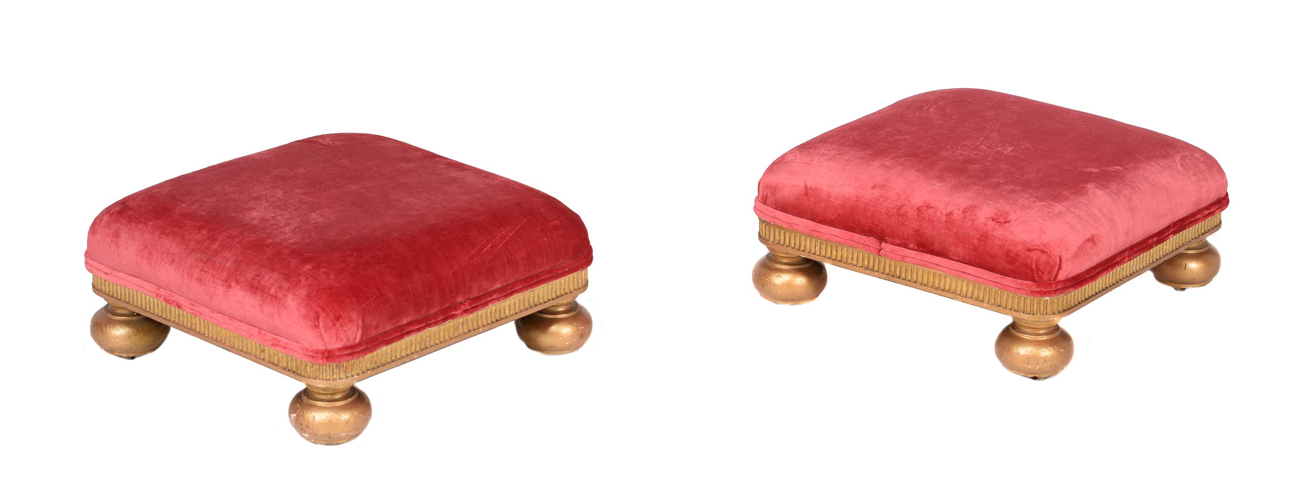 A pair of Victorian giltwood and upholstered footstools - Image 2 of 2