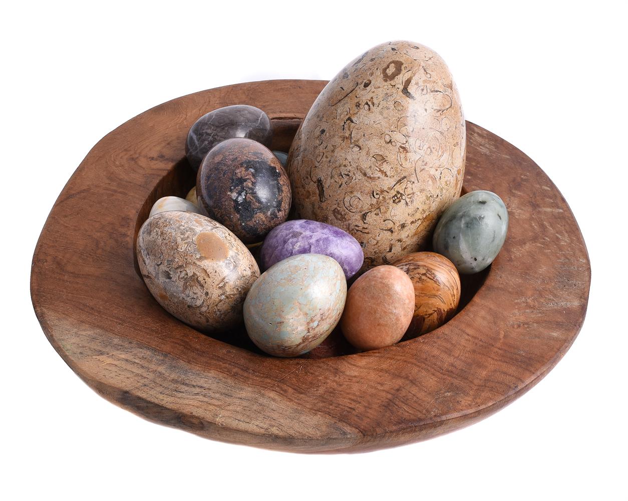 A collection of fourteen specimen marble and stone eggs