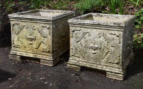 A pair of composition stone planters