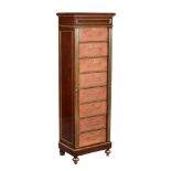 A French gilt metal mounted mahogany and leather mounted tall chest/ document cabinet or semannier