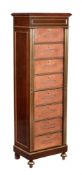 A French gilt metal mounted mahogany and leather mounted tall chest/ document cabinet or semannier