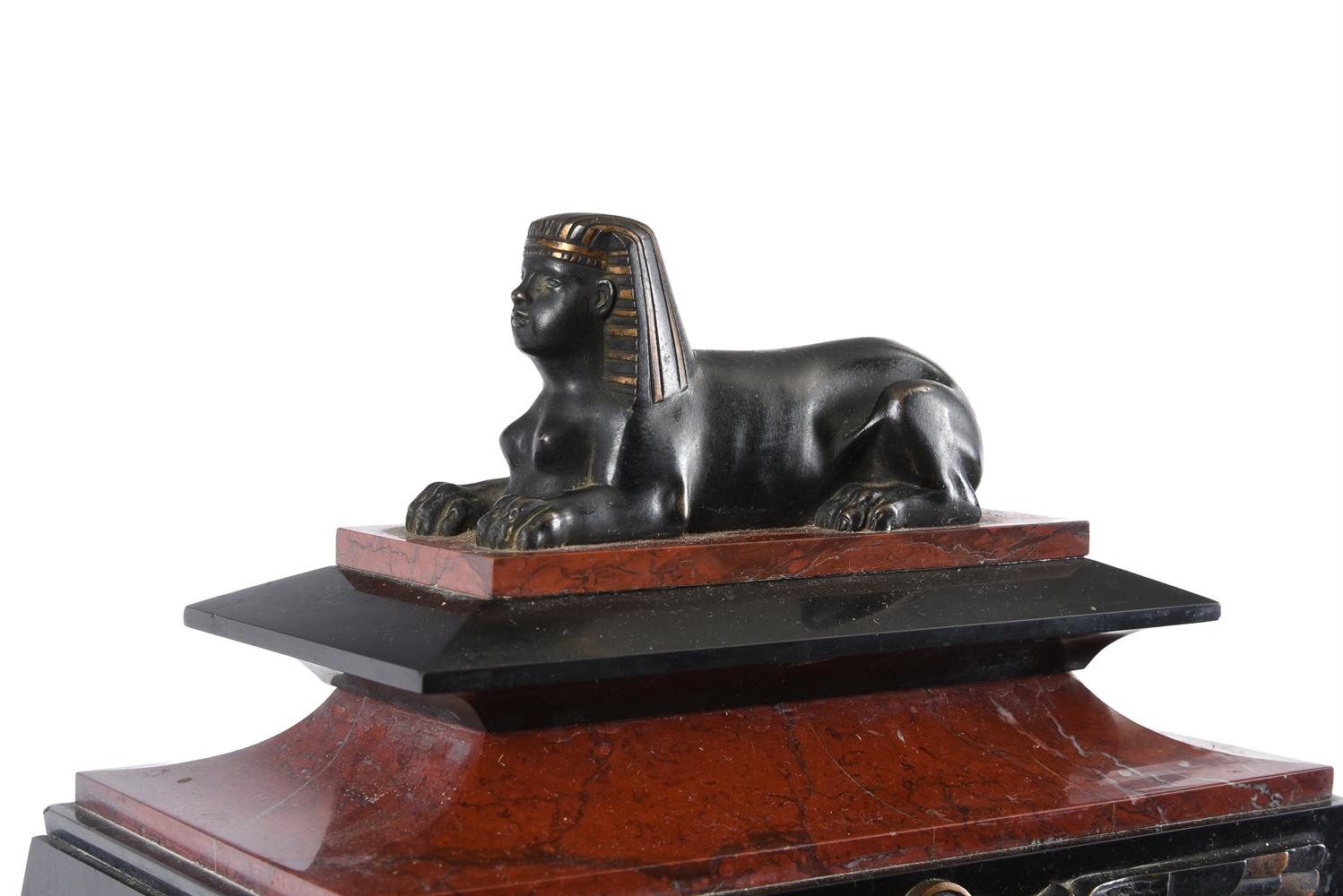 A French Egyptian revival bronze mounted marble mantel clock - Image 3 of 5