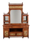 An Aesthetic Movement walnut, parcel gilt and polychrome painted side cabinet