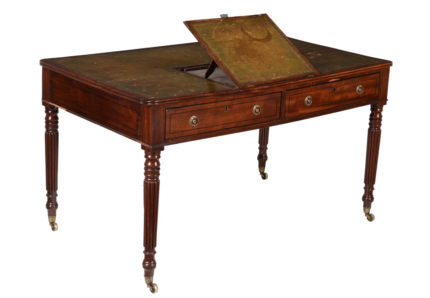 A Regency mahogany and ebony strung library or writing table - Image 2 of 3