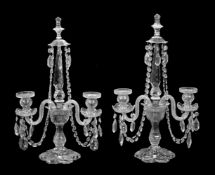 A pair of Edwardian cut glass table candelabra