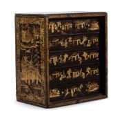 A black lacquer and parcel gilt collectors cabinet
