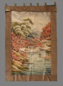 A Japanese decorative silk wall hanging