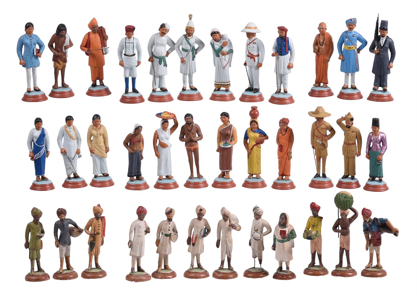 A group of 36 painted plaster figures depicting the Indian social classes or castes