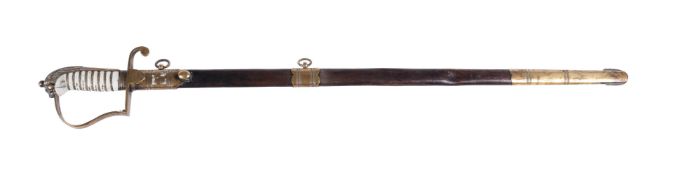 A sword and scabbard of Royal Naval 1805 pattern type