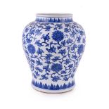 A large Chinese blue and white jar