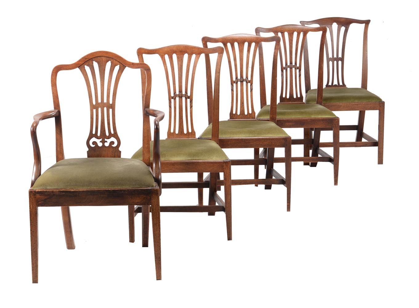 A harlequin set of ten mahogany dining chairs in George III style