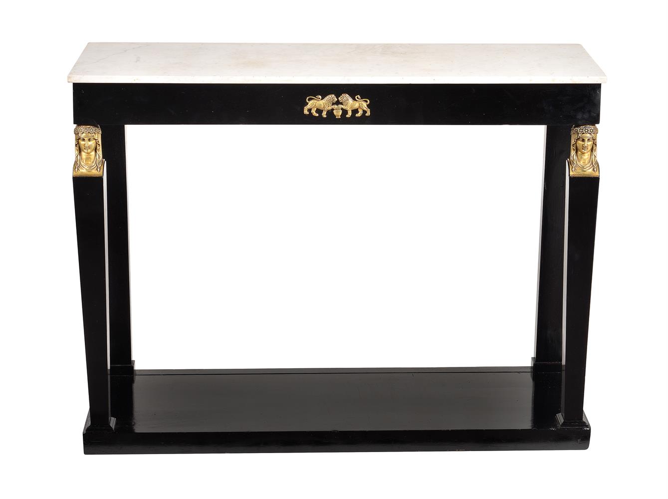 An ebonised and gilt metal mounted console table