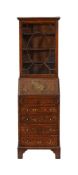 A Sheraton Revival satinwood and polychrome painted diminutive secretaire bookcase