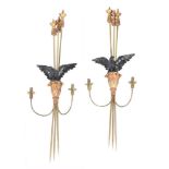 A pair of giltwood and brass girandoles