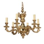 A gilt metal six light chandelier