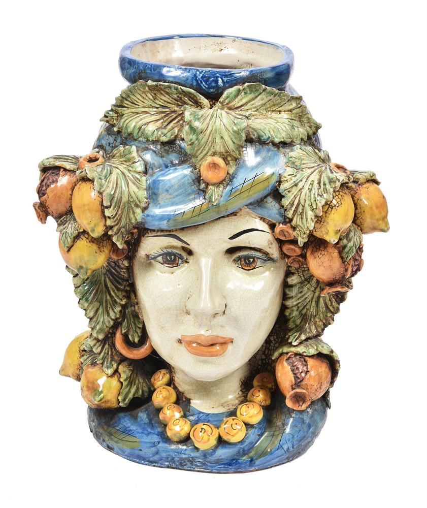 A pair of modern Sicilian Maiolica style figural head jars or planters - Image 2 of 6