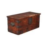 A Dutch Colonial teak and brass mounted trunk