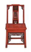 A Chinese cinnabar lacquer and parcel gilt child's side chair