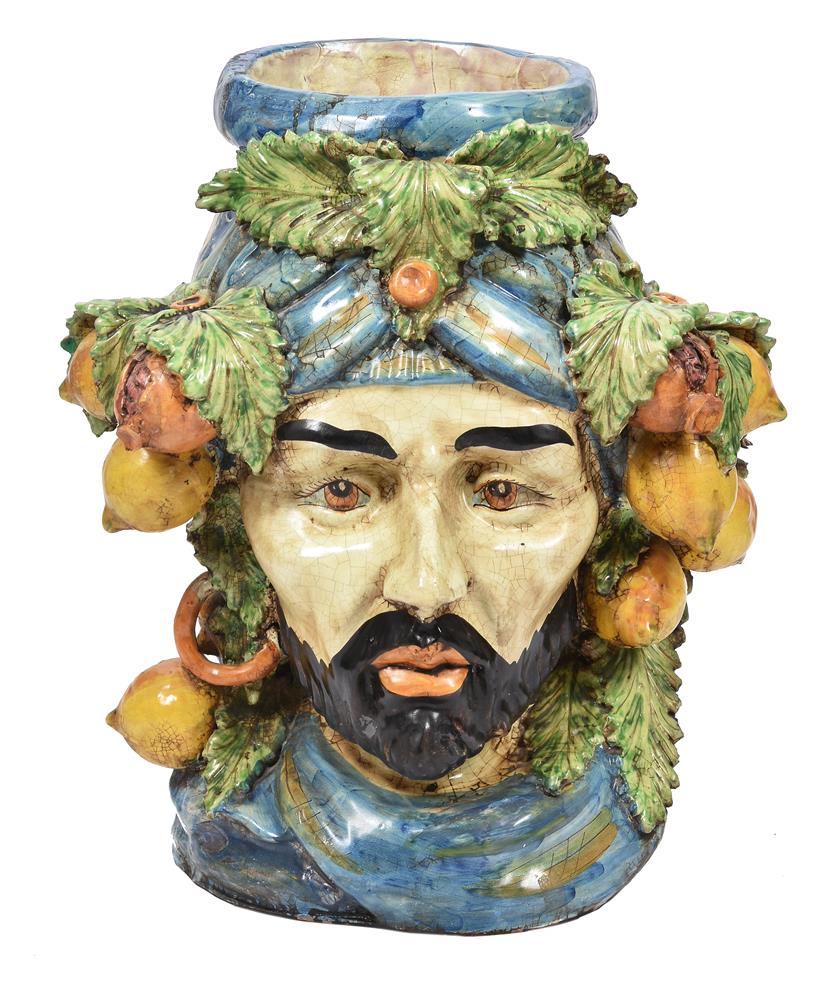 A pair of modern Sicilian Maiolica style figural head jars or planters - Image 3 of 6