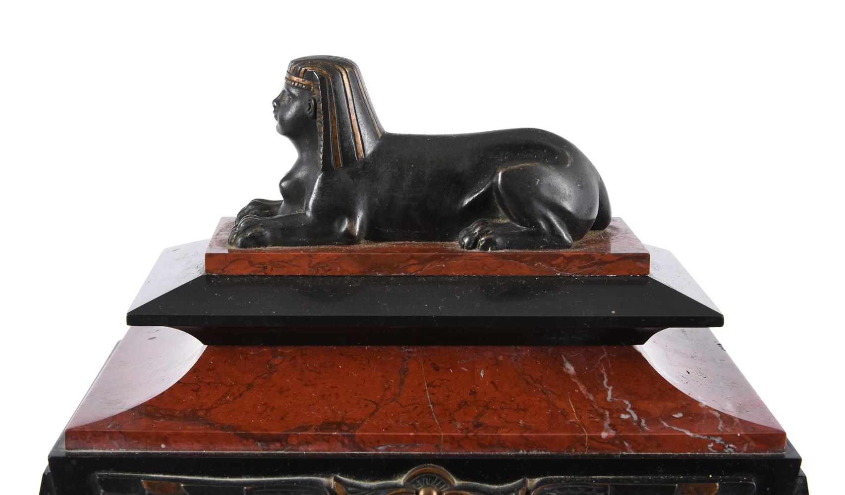 A French Egyptian revival bronze mounted marble mantel clock - Image 2 of 5