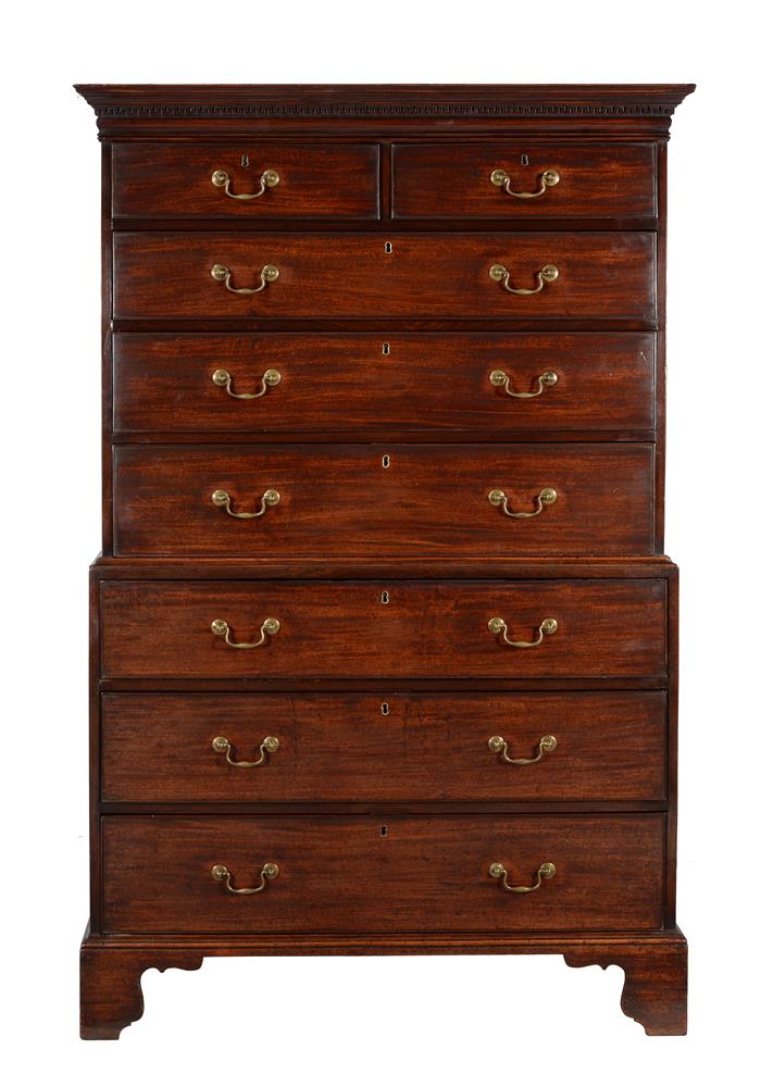 A George III mahogany secretaire chest on chest