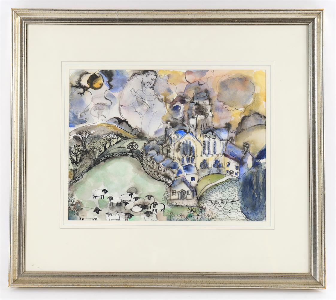 λ Lydia Corbett (French b.1934), 'Lovers in the sky, over the church and sheep' - Image 3 of 4