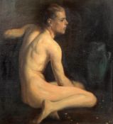 Early 20th century English School, 'Seated male nude with a green vase'