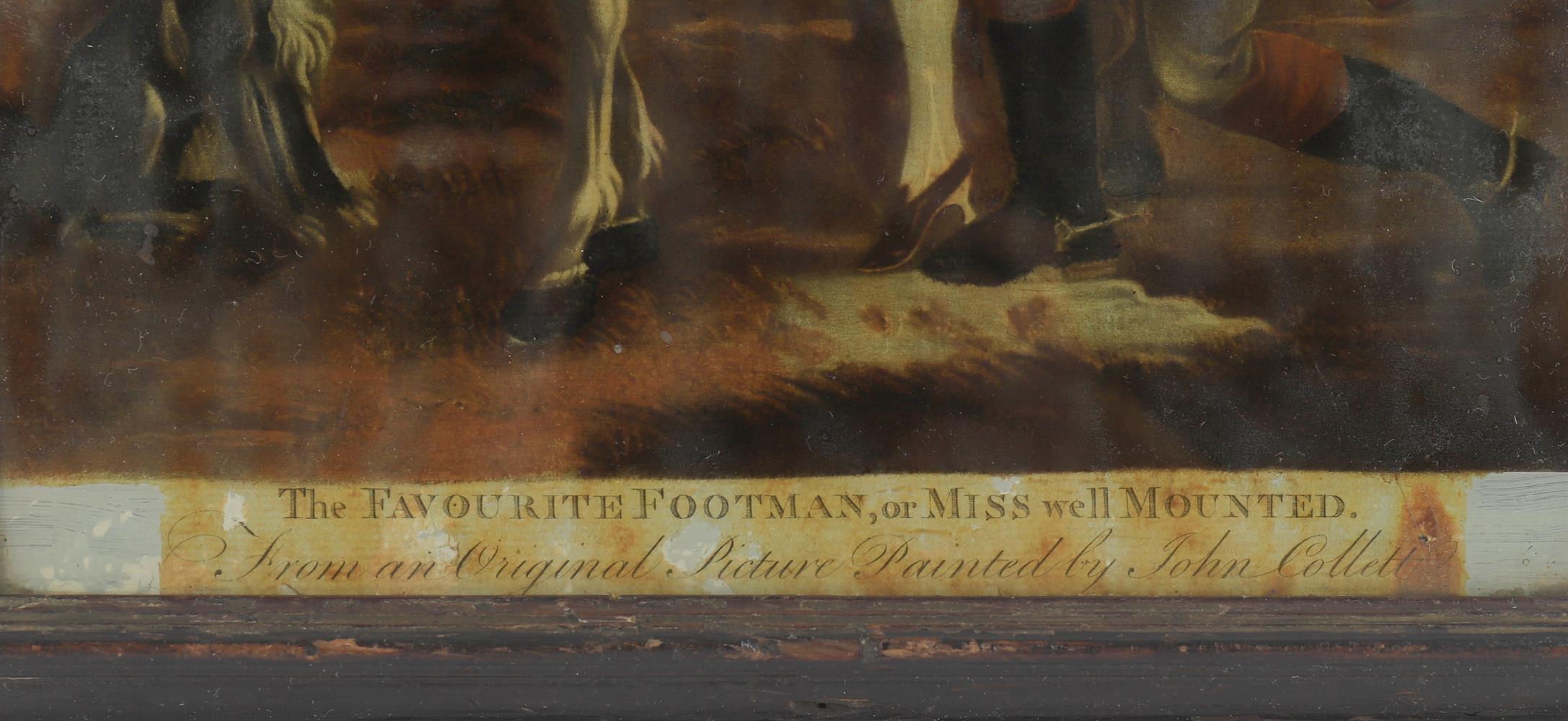 Three 19th century reverse prints on glass including 'The Favourite Footman or Miss Well Mounted' - Image 4 of 8