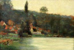 Attributed to Paul-Louis Baignères (French fl. 1910-1930), 'Riverside village'