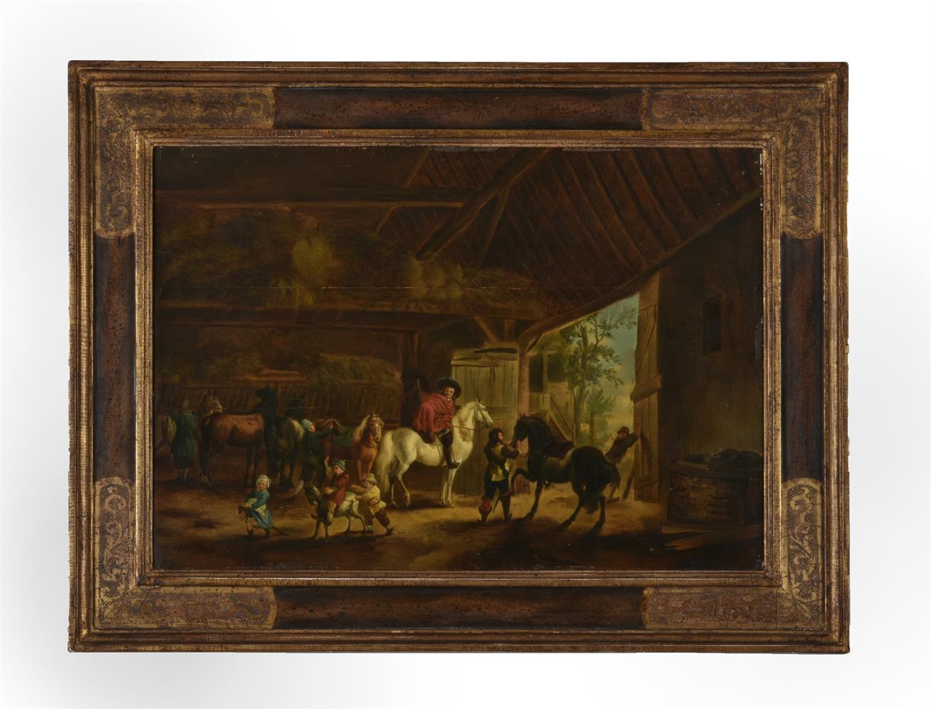 Follower of Philips Wouwerman, 'Horsemen and children in a stable' - Image 2 of 3