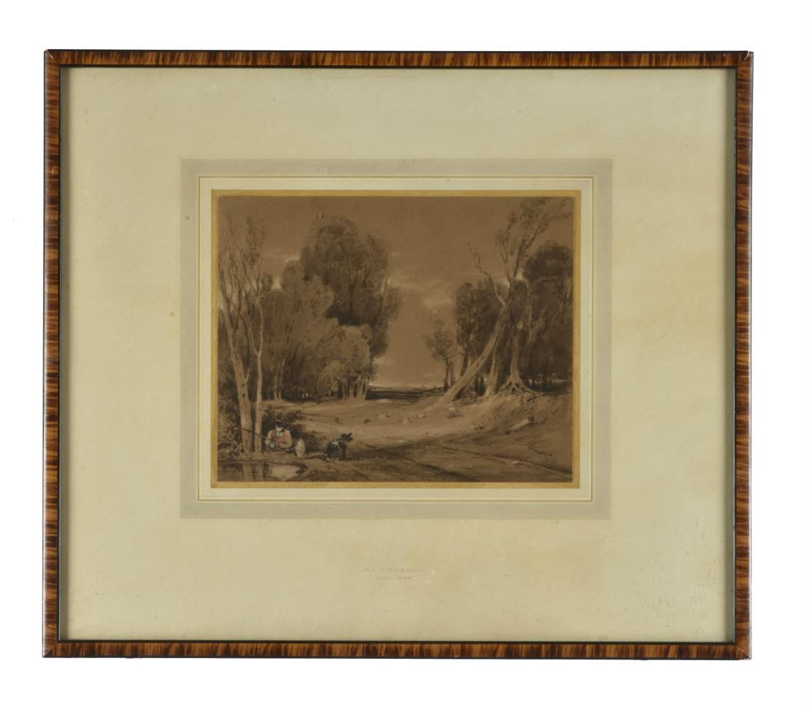 François-Thomas-Louis Francia (French 1772-1839), 'An angler in a wooded river landscape' - Image 2 of 5