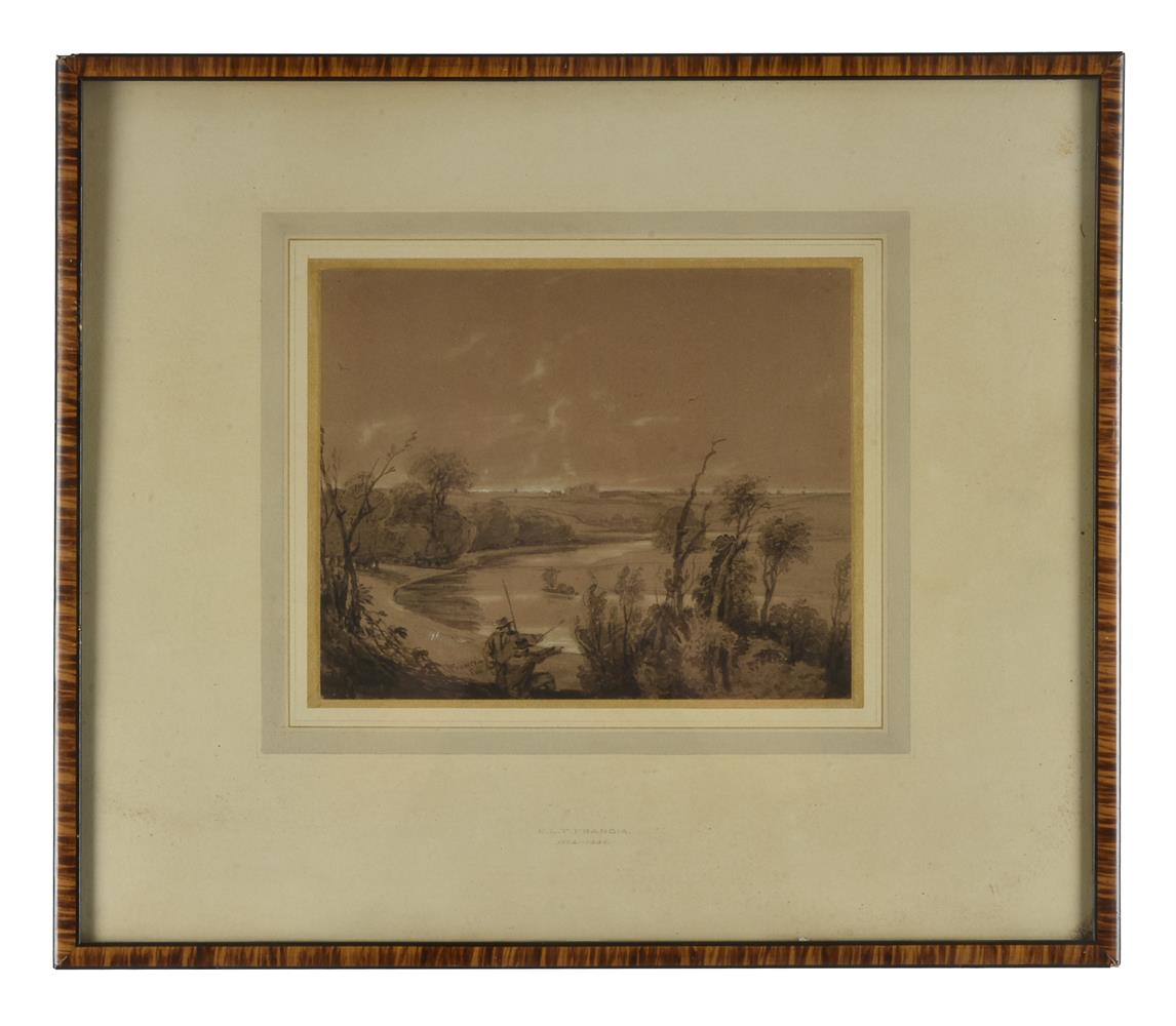 François-Thomas-Louis Francia (French 1772-1839), 'An angler in a wooded river landscape' - Image 4 of 5