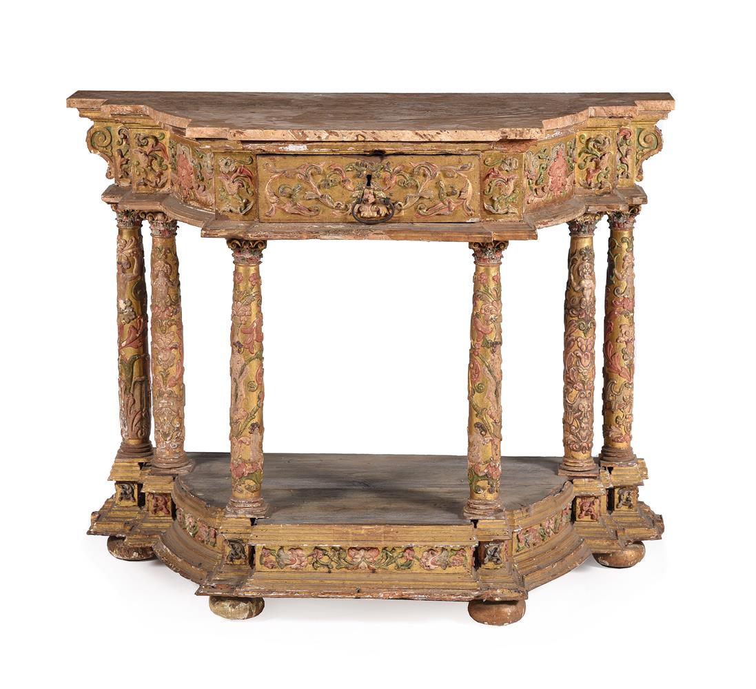 A SPANISH GILTWOOD AND POLYCHROME PAINTED SIDE OR ALTAR TABLE, LATE 17TH/EARLY 18TH CENTURY