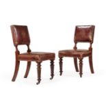 A SET OF TEN VICTORIAN MAHOGANY AND RED LEATHER UPHOLSTERED CHAIRS, CIRCA 1845