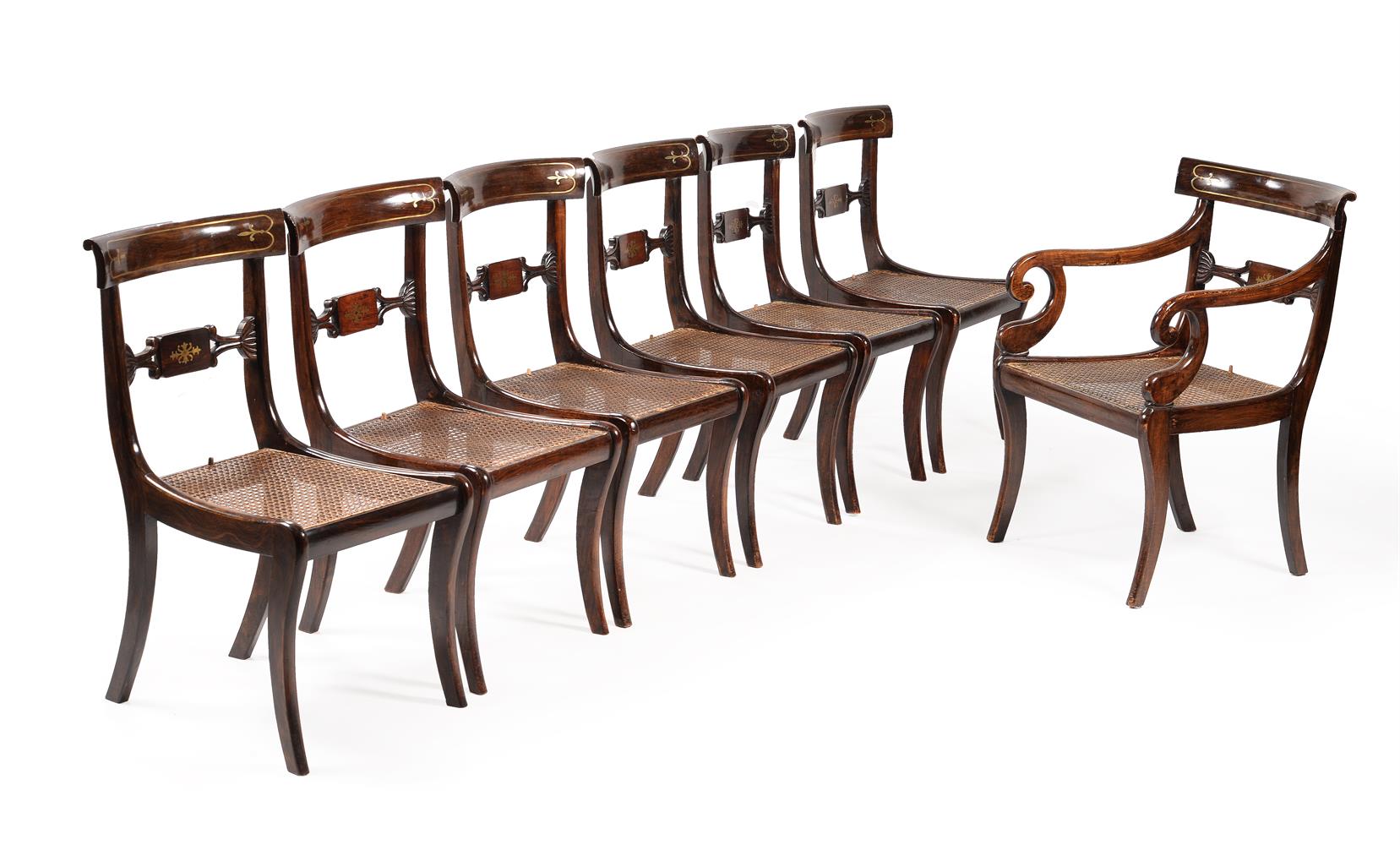 A SET OF FOURTEEN REGENCY SIMULATED ROSEWOOD AND BRASS INLAID DINING CHAIRS, CIRCA 1815 - Image 3 of 5