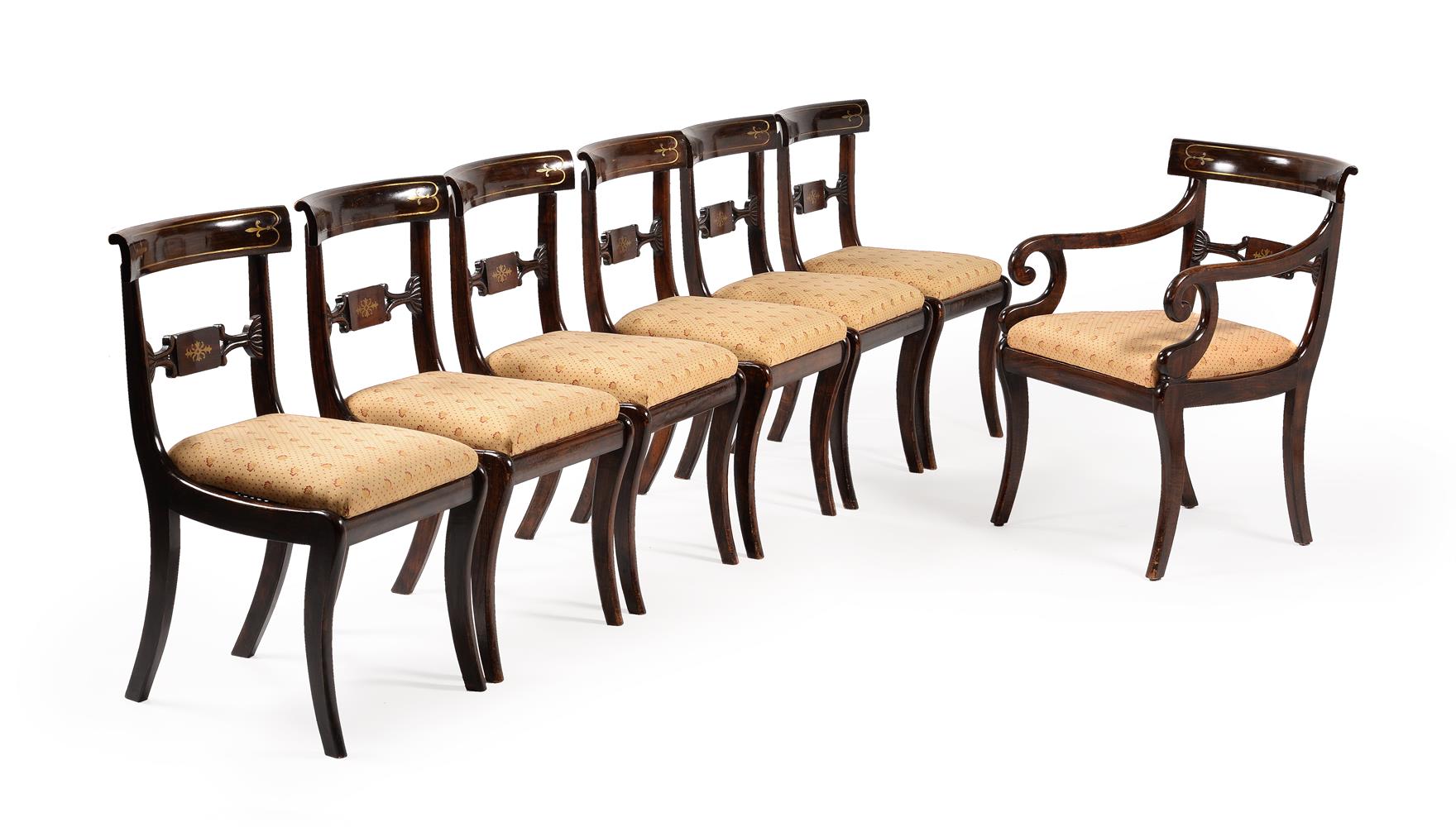 A SET OF FOURTEEN REGENCY SIMULATED ROSEWOOD AND BRASS INLAID DINING CHAIRS, CIRCA 1815 - Image 2 of 5