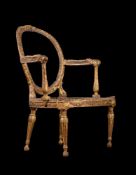 A GEORGE III GILTWOOD OPEN ARMCHAIR IN THE MANNER OF THOMAS CHIPPENDALE, CIRCA 1775