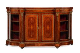 A VICTORIAN BURR YEW, WALNUT, AND MARQUETRY INLAID SIDE CABINET, CIRCA 1870