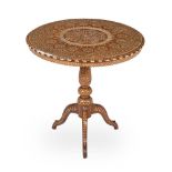 AN ANGLO-INDIAN HARDWOOD AND BONE INLAID TRIPOD TABLE, FIRST HALF 19TH CENTURY