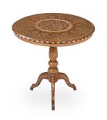 AN ANGLO-INDIAN HARDWOOD AND BONE INLAID TRIPOD TABLE, FIRST HALF 19TH CENTURY