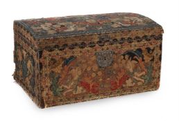 A GEORGE II NEEDLEWORK COVERED CHEST, MID 18TH CENTURY