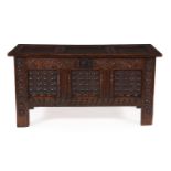 A CHARLES I CARVED OAK COFFER, SECOND QUARTER 17TH CENTURY