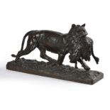 AFTER CHRISTOPHE FRATIN (FRENCH, 1801-1864), A BRONZE HUNTING GROUP 'LIONESS WITH OSTRICH'