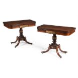 Y A PAIR OF REGENCY ROSEWOOD AND BRASS INLAID FOLDING CARD TABLES, CIRCA 1815